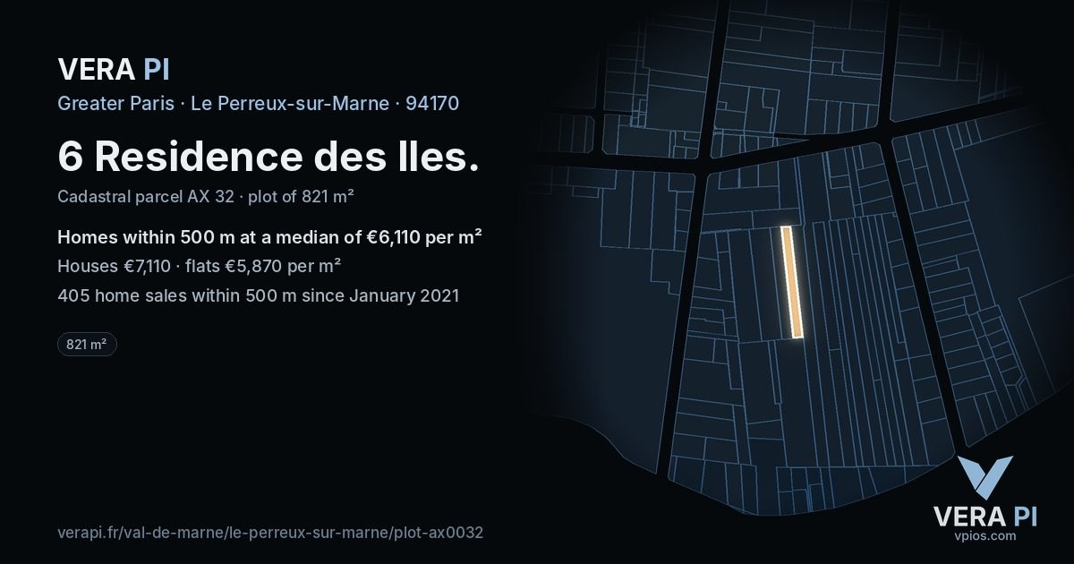 6 Residence des Iles, Le Perreux-sur-Marne at night – the plot lit, the parcels around coloured by the prices near them