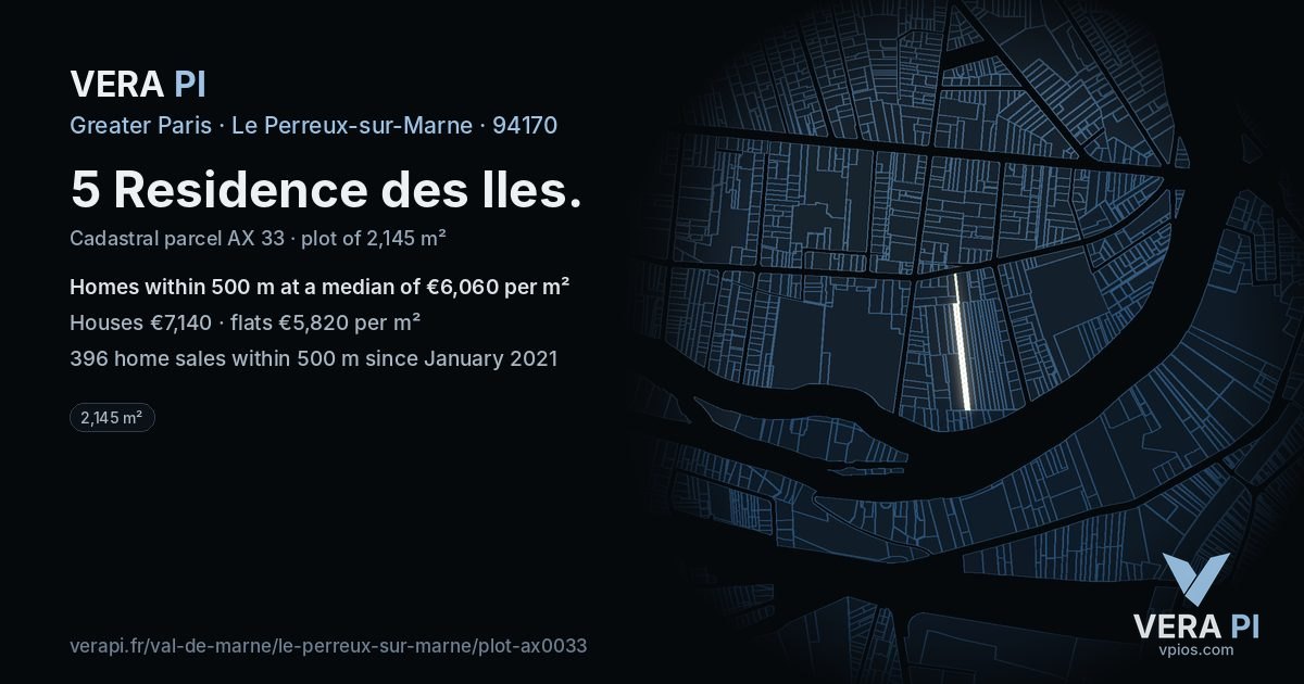 5 Residence des Iles, Le Perreux-sur-Marne at night – the plot lit, the parcels around coloured by the prices near them