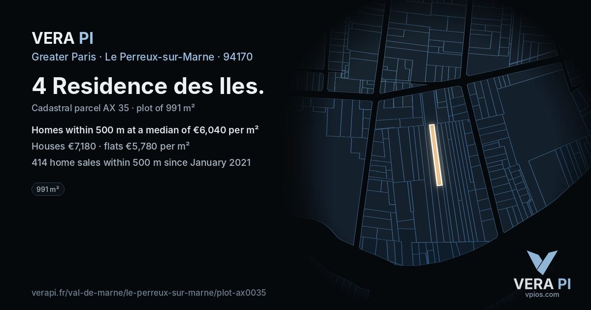 4 Residence des Iles, Le Perreux-sur-Marne at night – the plot lit, the parcels around coloured by the prices near them