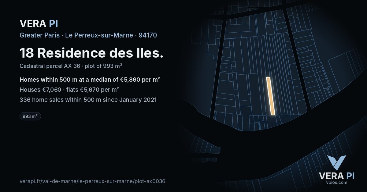 18 Residence des Iles, Le Perreux-sur-Marne at night – the plot lit, the parcels around coloured by the prices near them
