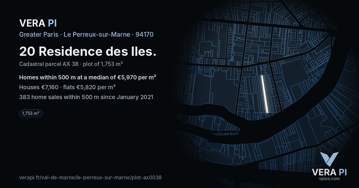 20 Residence des Iles, Le Perreux-sur-Marne at night – the plot lit, the parcels around coloured by the prices near them