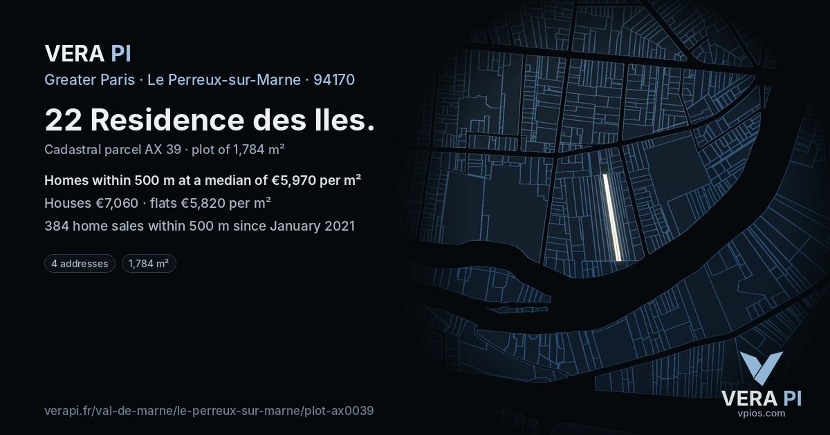 22 Residence des Iles, Le Perreux-sur-Marne at night – the plot lit, the parcels around coloured by the prices near them