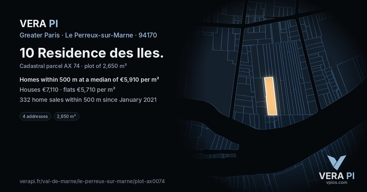 10 Residence des Iles, Le Perreux-sur-Marne at night – the plot lit, the parcels around coloured by the prices near them