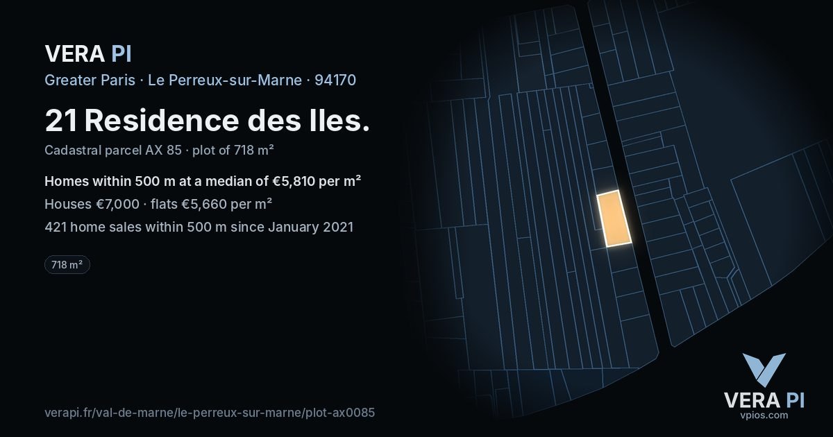 21 Residence des Iles, Le Perreux-sur-Marne at night – the plot lit, the parcels around coloured by the prices near them