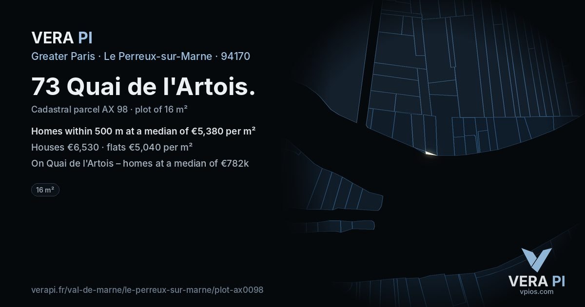 73 Quai de l'Artois, Le Perreux-sur-Marne at night – the plot lit, the parcels around coloured by the prices near them