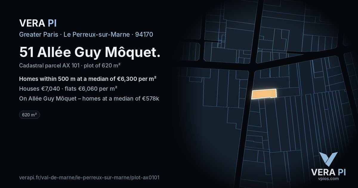 51 Allée Guy Môquet, Le Perreux-sur-Marne at night – the plot lit, the parcels around coloured by the prices near them