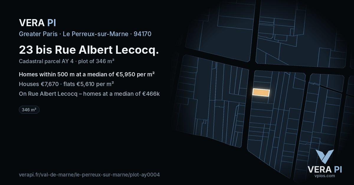 23 bis Rue Albert Lecocq, Le Perreux-sur-Marne at night – the plot lit, the parcels around coloured by the prices near them