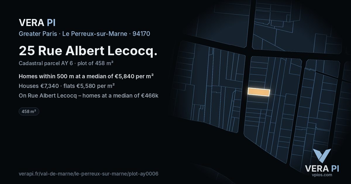 25 Rue Albert Lecocq, Le Perreux-sur-Marne at night – the plot lit, the parcels around coloured by the prices near them