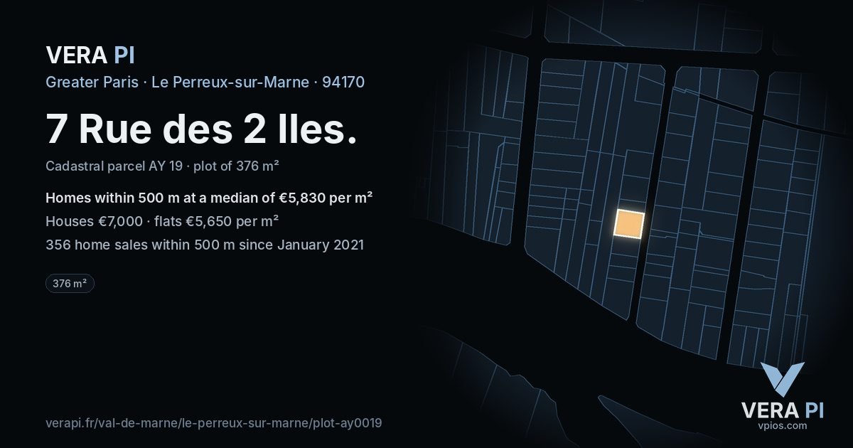 7 Rue des 2 Iles, Le Perreux-sur-Marne at night – the plot lit, the parcels around coloured by the prices near them