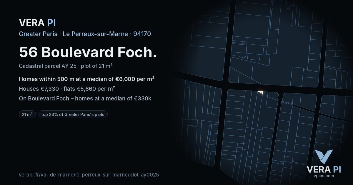 56 Boulevard Foch, Le Perreux-sur-Marne at night – the plot lit, the parcels around coloured by the prices near them