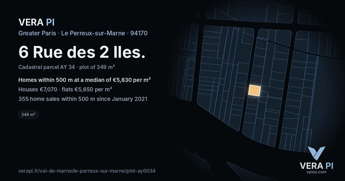 6 Rue des 2 Iles, Le Perreux-sur-Marne at night – the plot lit, the parcels around coloured by the prices near them