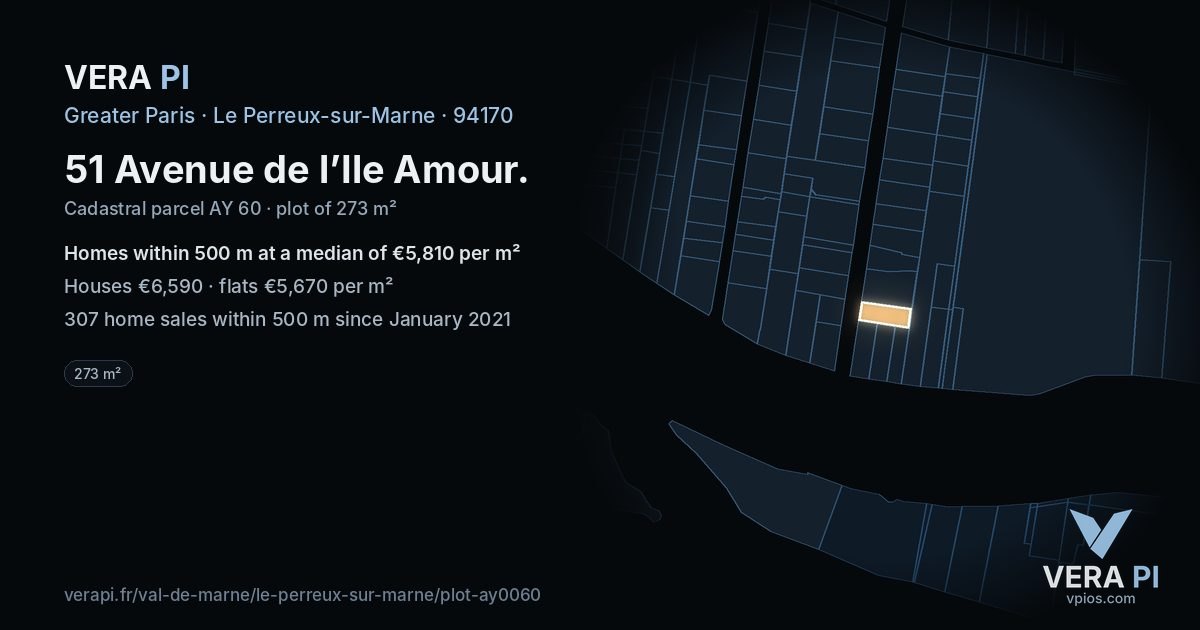 51 Avenue de l’Ile Amour, Le Perreux-sur-Marne at night – the plot lit, the parcels around coloured by the prices near them