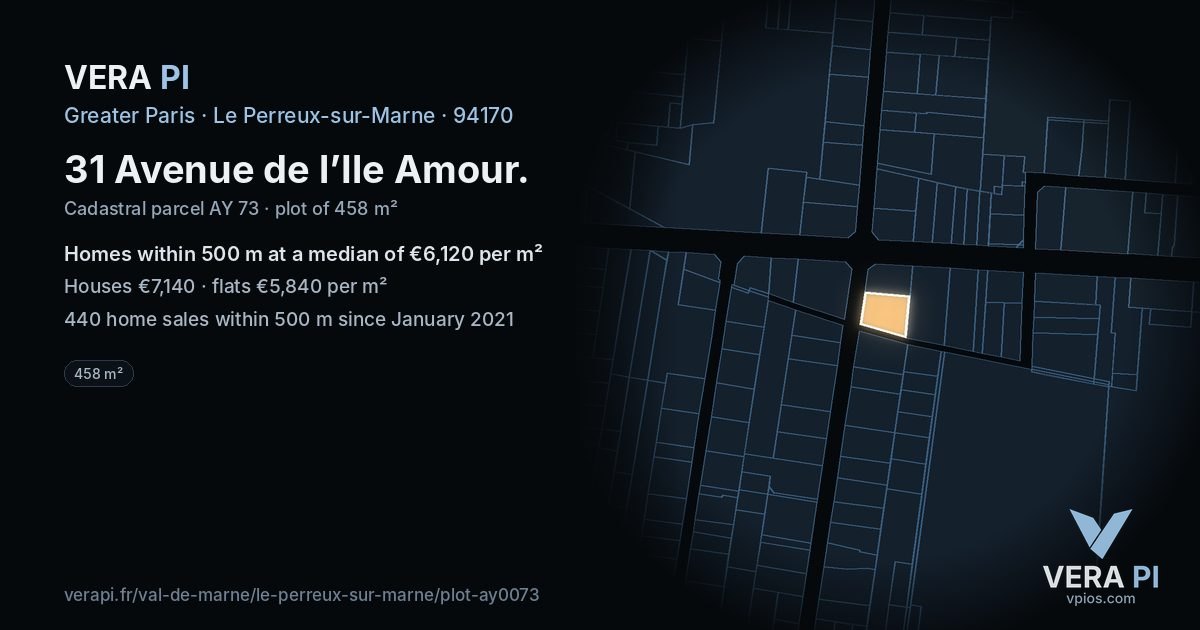 31 Avenue de l’Ile Amour, Le Perreux-sur-Marne at night – the plot lit, the parcels around coloured by the prices near them