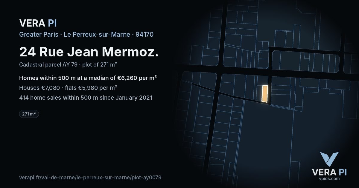 24 Rue Jean Mermoz, Le Perreux-sur-Marne at night – the plot lit, the parcels around coloured by the prices near them