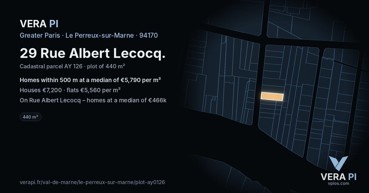 29 Rue Albert Lecocq, Le Perreux-sur-Marne at night – the plot lit, the parcels around coloured by the prices near them