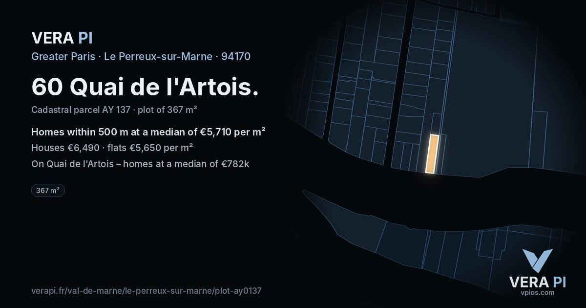 60 Quai de l'Artois, Le Perreux-sur-Marne at night – the plot lit, the parcels around coloured by the prices near them