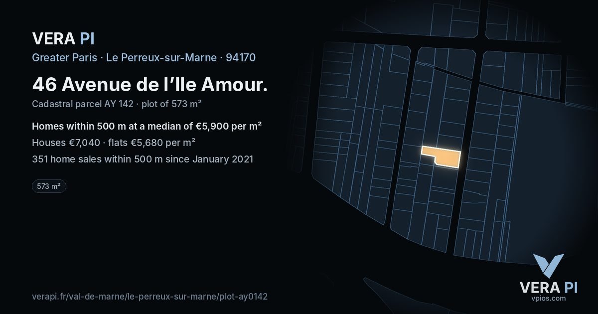 46 Avenue de l’Ile Amour, Le Perreux-sur-Marne at night – the plot lit, the parcels around coloured by the prices near them