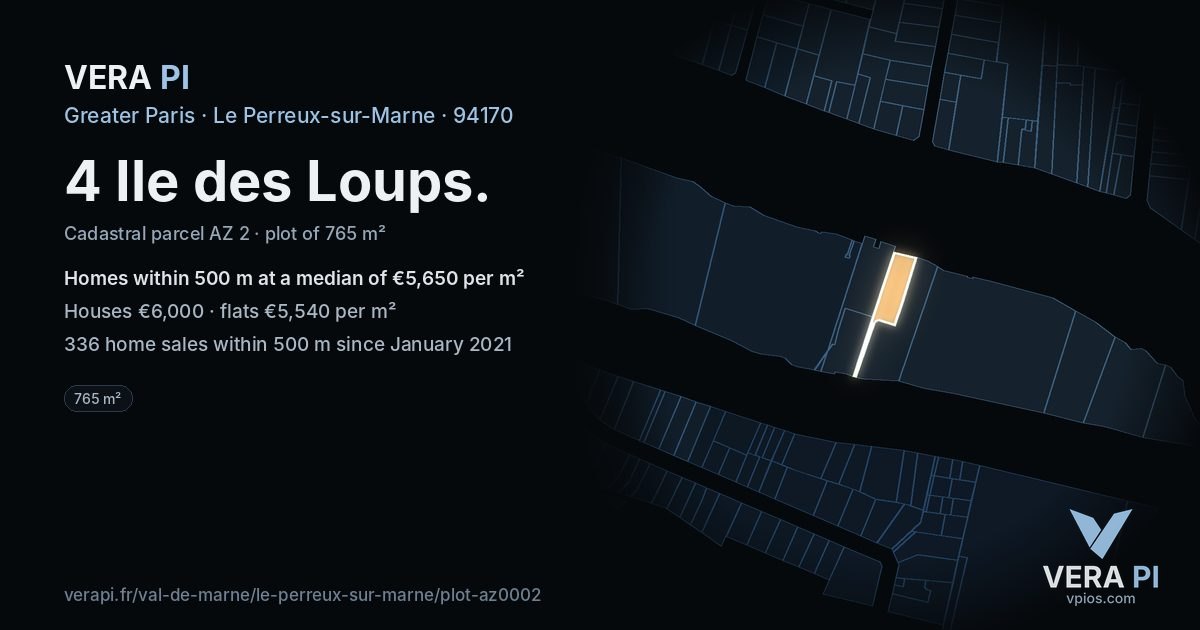 4 Ile des Loups, Le Perreux-sur-Marne at night – the plot lit, the parcels around coloured by the prices near them