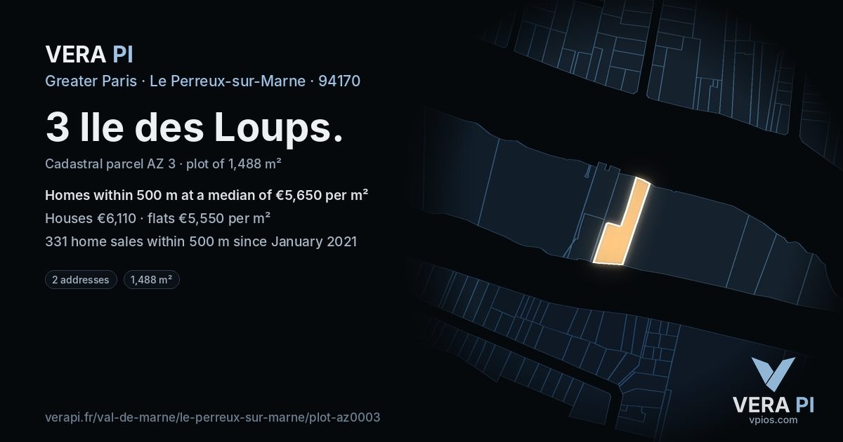 3 Ile des Loups, Le Perreux-sur-Marne at night – the plot lit, the parcels around coloured by the prices near them