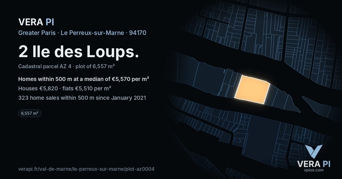 2 Ile des Loups, Le Perreux-sur-Marne at night – the plot lit, the parcels around coloured by the prices near them