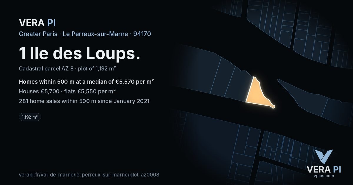1 Ile des Loups, Le Perreux-sur-Marne at night – the plot lit, the parcels around coloured by the prices near them
