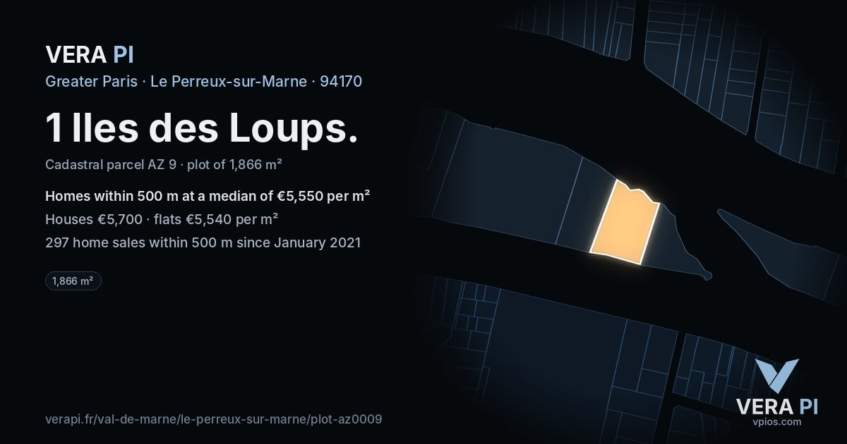 1 Iles des Loups, Le Perreux-sur-Marne at night – the plot lit, the parcels around coloured by the prices near them