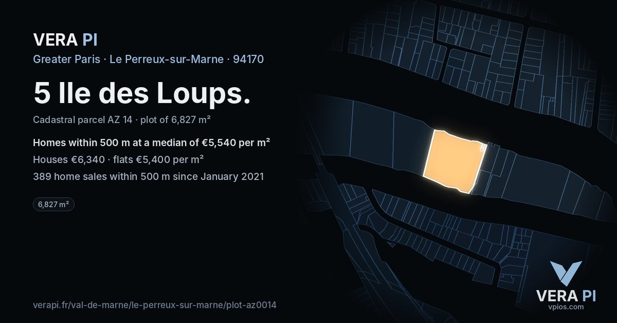 5 Ile des Loups, Le Perreux-sur-Marne at night – the plot lit, the parcels around coloured by the prices near them