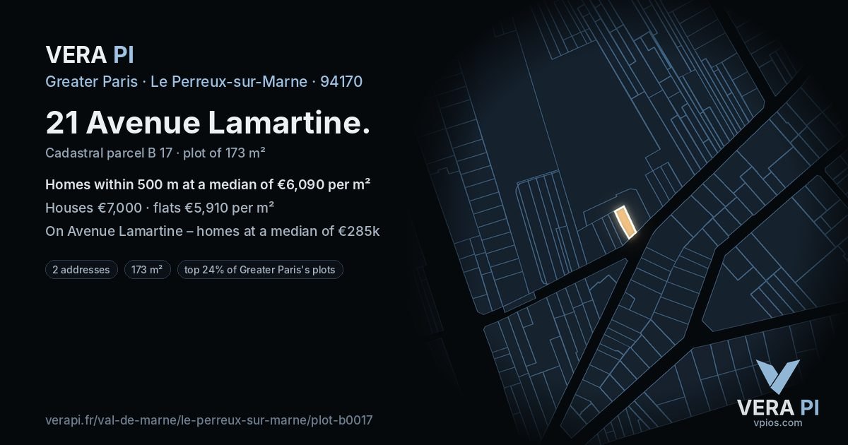 21 Avenue Lamartine, Le Perreux-sur-Marne at night – the plot lit, the parcels around coloured by the prices near them