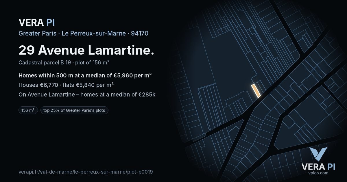 29 Avenue Lamartine, Le Perreux-sur-Marne at night – the plot lit, the parcels around coloured by the prices near them