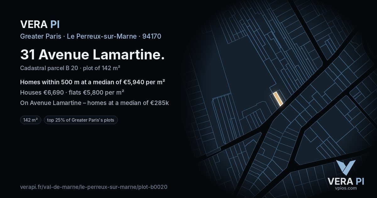 31 Avenue Lamartine, Le Perreux-sur-Marne at night – the plot lit, the parcels around coloured by the prices near them