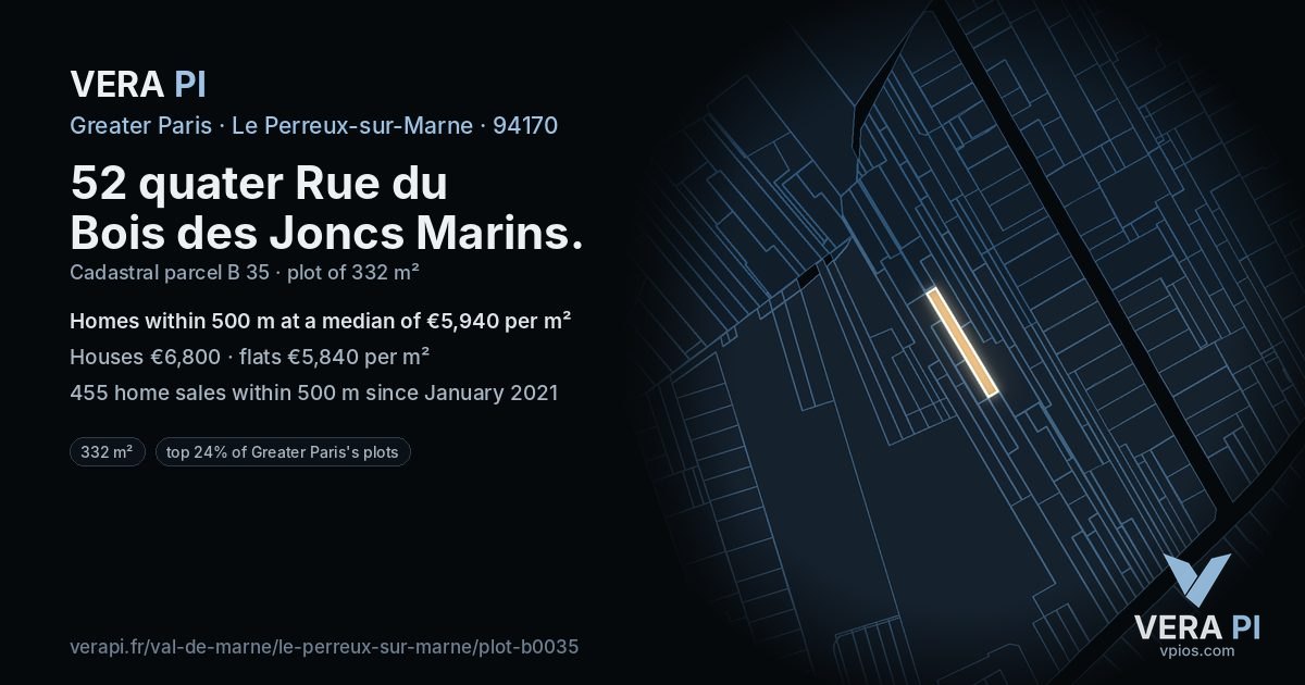 52 quater Rue du Bois des Joncs Marins, Le Perreux-sur-Marne at night – the plot lit, the parcels around coloured by the prices near them