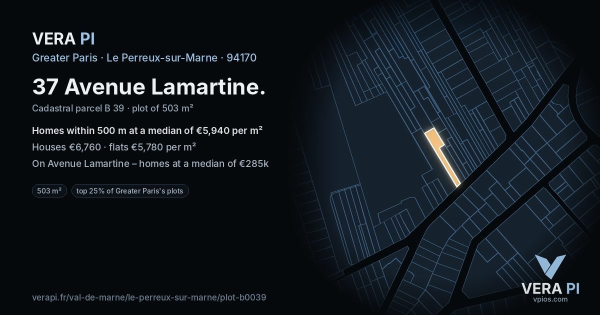 37 Avenue Lamartine, Le Perreux-sur-Marne at night – the plot lit, the parcels around coloured by the prices near them