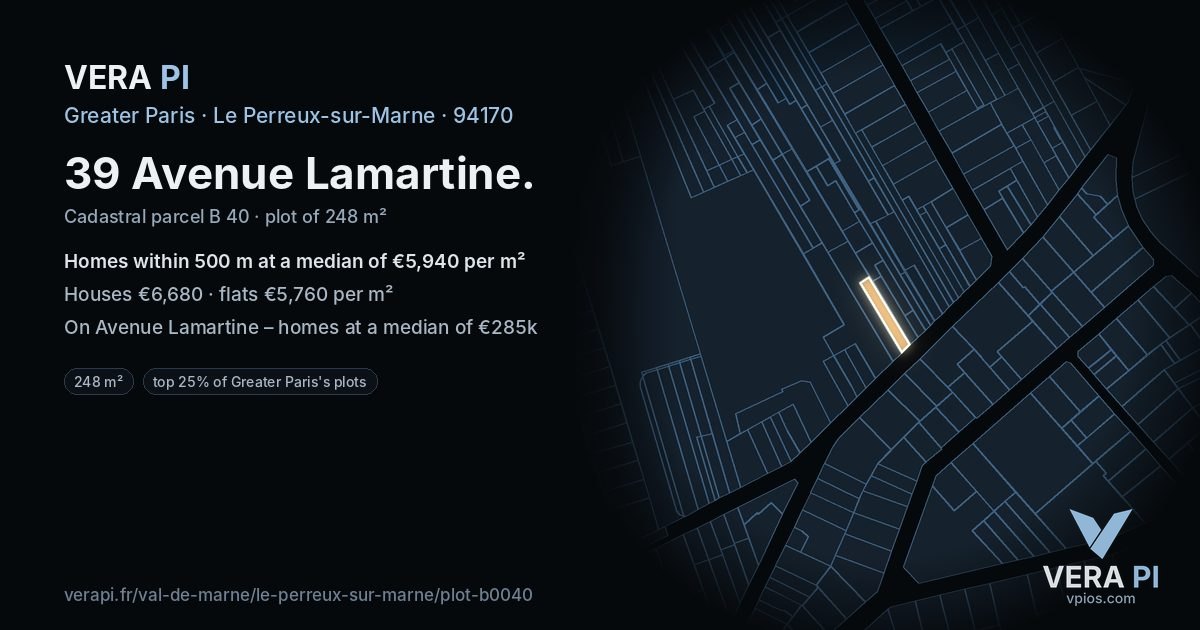 39 Avenue Lamartine, Le Perreux-sur-Marne at night – the plot lit, the parcels around coloured by the prices near them