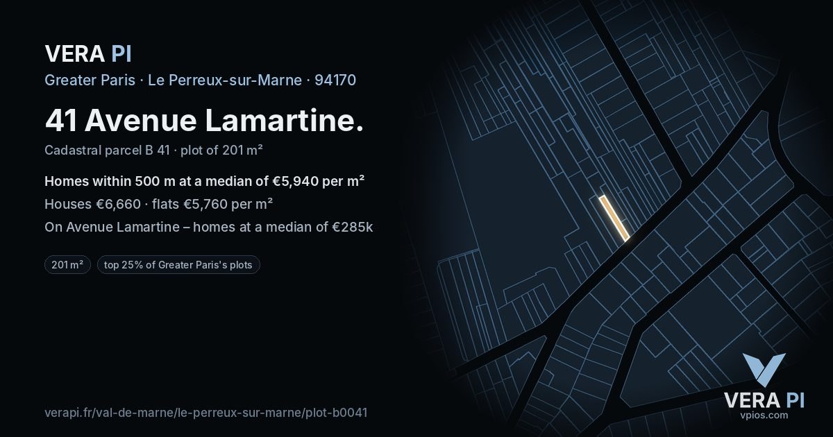 41 Avenue Lamartine, Le Perreux-sur-Marne at night – the plot lit, the parcels around coloured by the prices near them