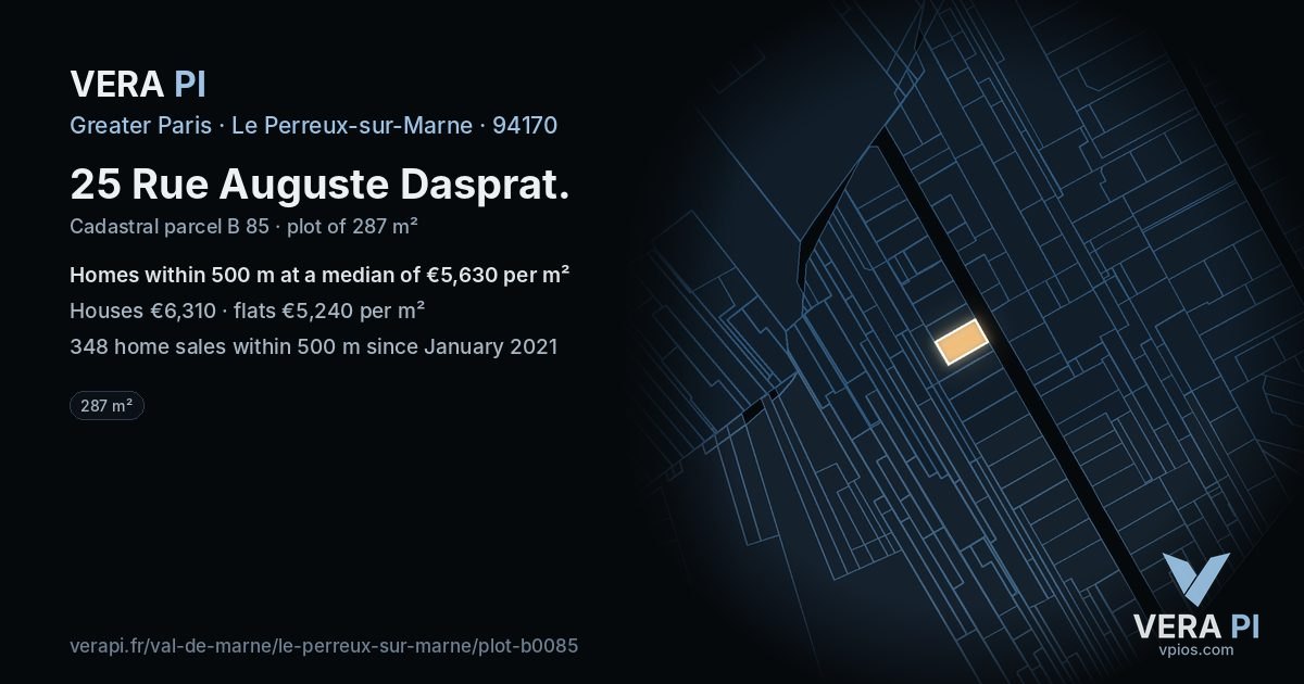 25 Rue Auguste Dasprat, Le Perreux-sur-Marne at night – the plot lit, the parcels around coloured by the prices near them