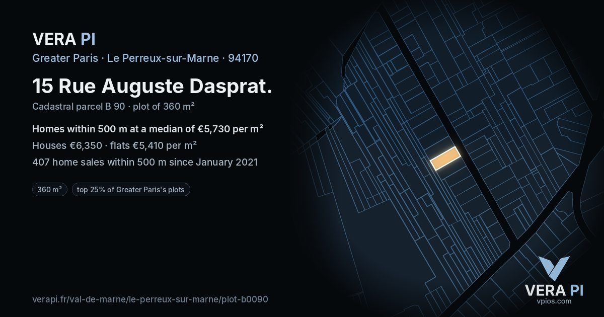 15 Rue Auguste Dasprat, Le Perreux-sur-Marne at night – the plot lit, the parcels around coloured by the prices near them