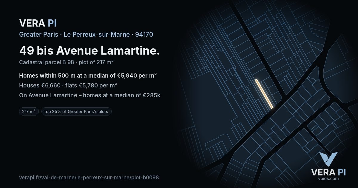 49 bis Avenue Lamartine, Le Perreux-sur-Marne at night – the plot lit, the parcels around coloured by the prices near them
