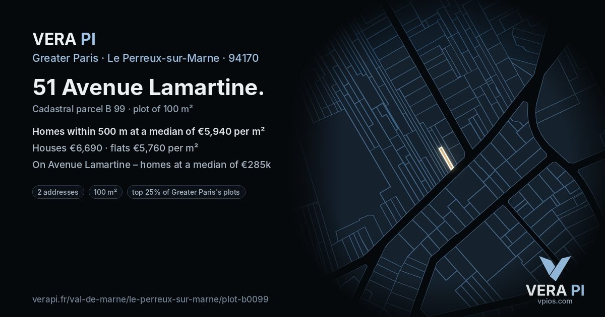 51 Avenue Lamartine, Le Perreux-sur-Marne at night – the plot lit, the parcels around coloured by the prices near them