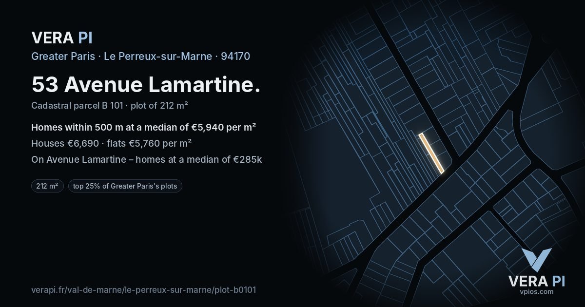 53 Avenue Lamartine, Le Perreux-sur-Marne at night – the plot lit, the parcels around coloured by the prices near them