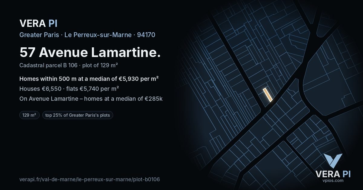57 Avenue Lamartine, Le Perreux-sur-Marne at night – the plot lit, the parcels around coloured by the prices near them