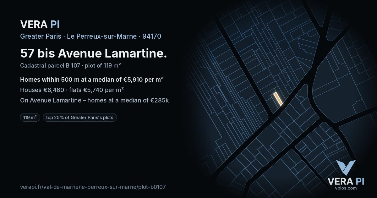 57 bis Avenue Lamartine, Le Perreux-sur-Marne at night – the plot lit, the parcels around coloured by the prices near them