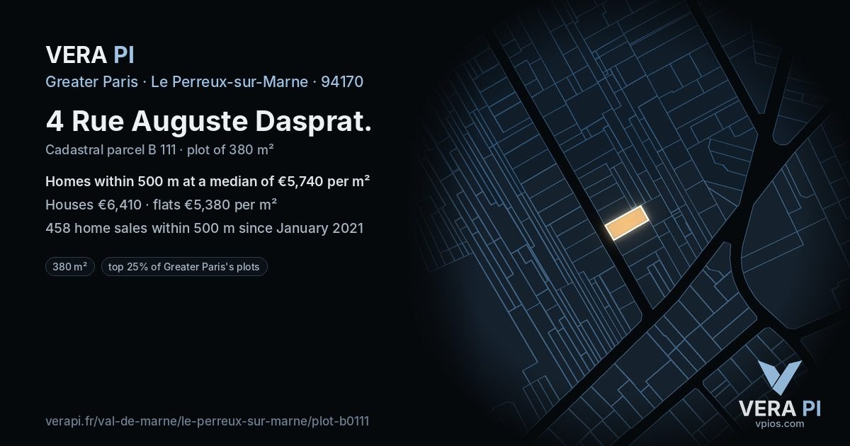 4 Rue Auguste Dasprat, Le Perreux-sur-Marne at night – the plot lit, the parcels around coloured by the prices near them