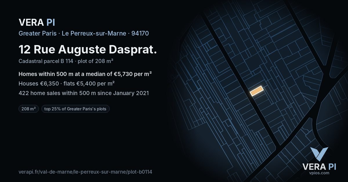 12 Rue Auguste Dasprat, Le Perreux-sur-Marne at night – the plot lit, the parcels around coloured by the prices near them