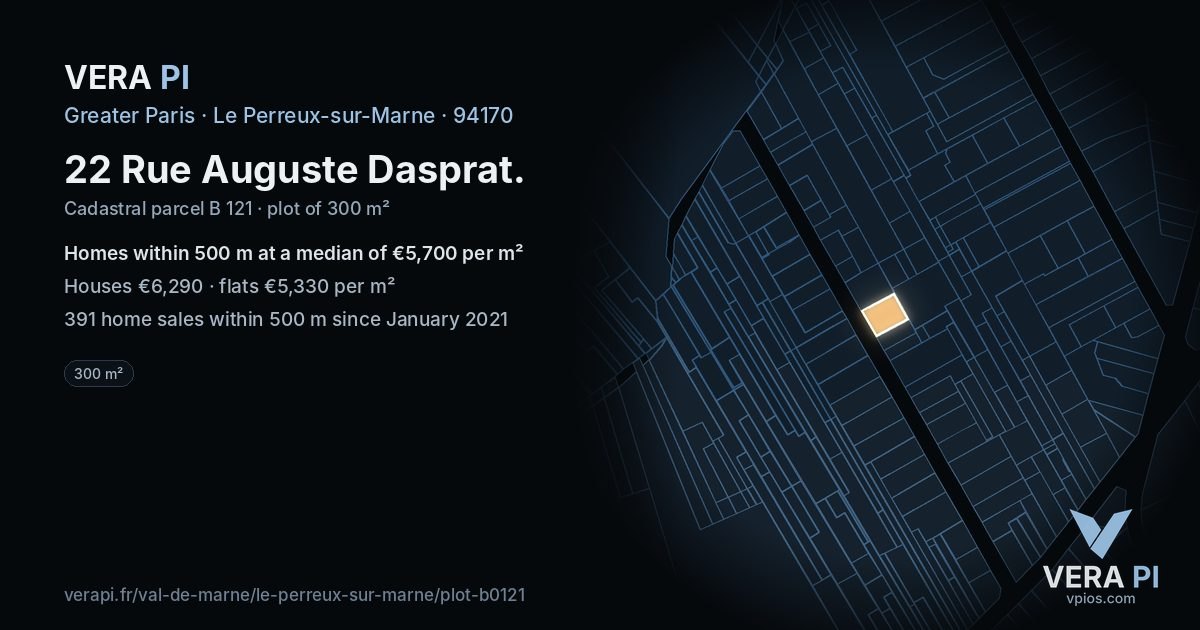 22 Rue Auguste Dasprat, Le Perreux-sur-Marne at night – the plot lit, the parcels around coloured by the prices near them