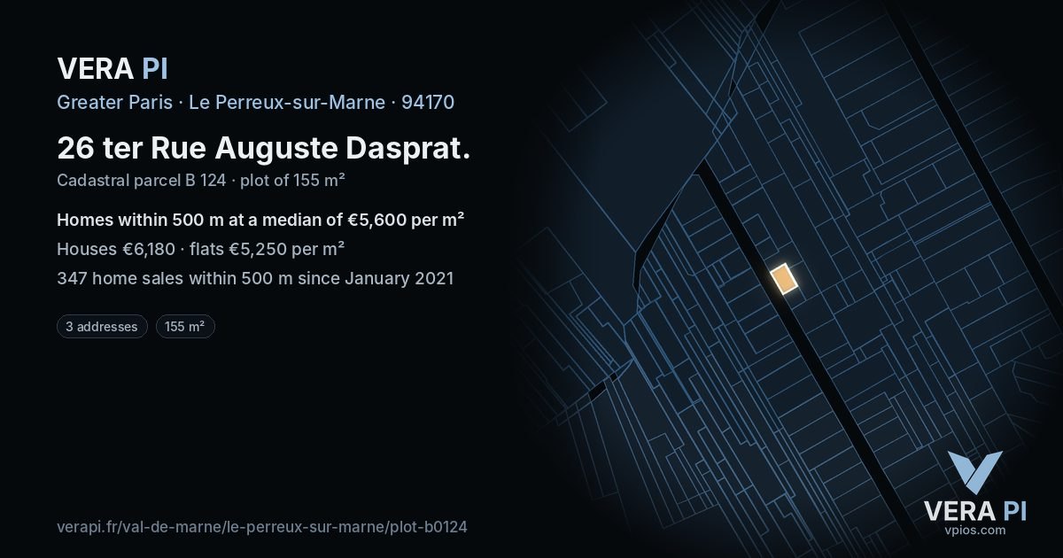 26 ter Rue Auguste Dasprat, Le Perreux-sur-Marne at night – the plot lit, the parcels around coloured by the prices near them