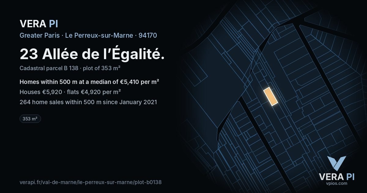 23 Allée de l’Égalité, Le Perreux-sur-Marne at night – the plot lit, the parcels around coloured by the prices near them