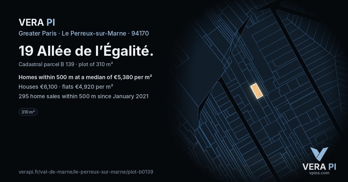 19 Allée de l’Égalité, Le Perreux-sur-Marne at night – the plot lit, the parcels around coloured by the prices near them