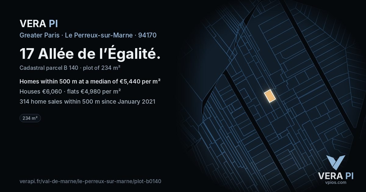 17 Allée de l’Égalité, Le Perreux-sur-Marne at night – the plot lit, the parcels around coloured by the prices near them