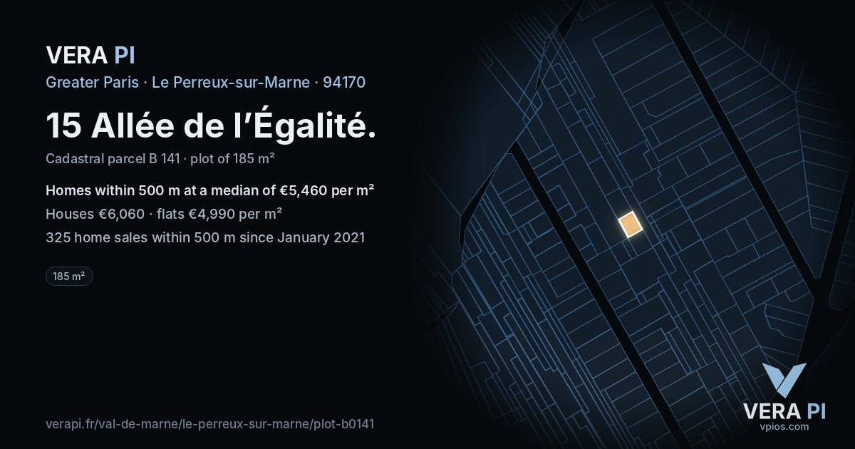 15 Allée de l’Égalité, Le Perreux-sur-Marne at night – the plot lit, the parcels around coloured by the prices near them