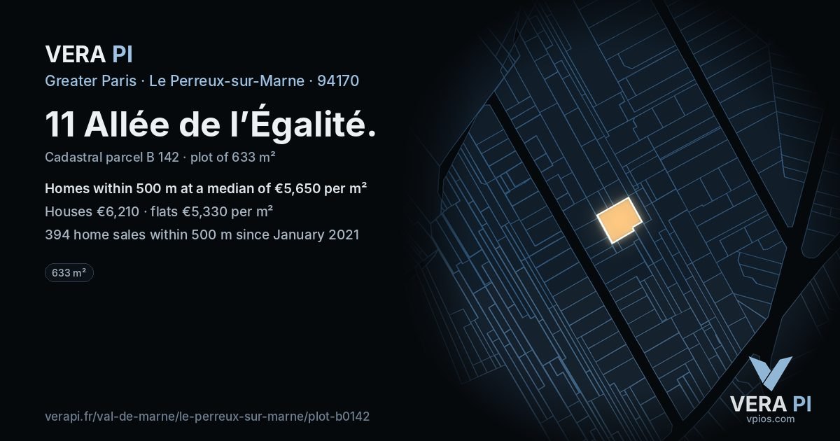 11 Allée de l’Égalité, Le Perreux-sur-Marne at night – the plot lit, the parcels around coloured by the prices near them